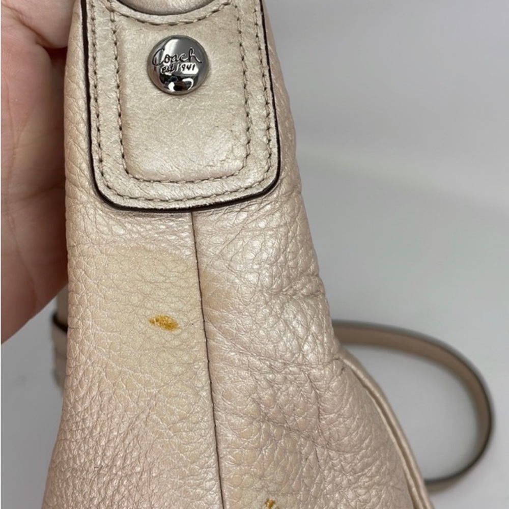 Coach Purse Bag Kristin Pebbled Leather Champagne Crossbody - Picture 11 of 13